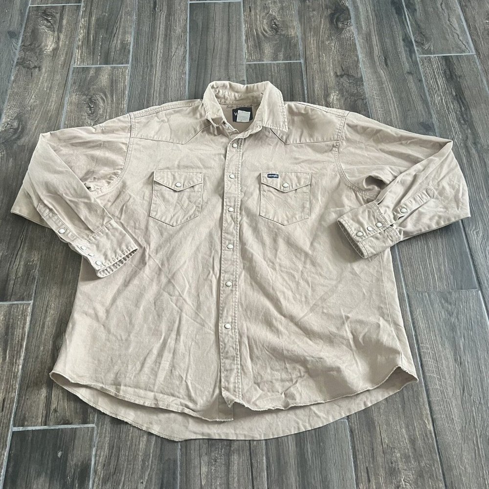 Wrangler Pearl Snap Distressed Tan Size 2XL  XXL Shirt